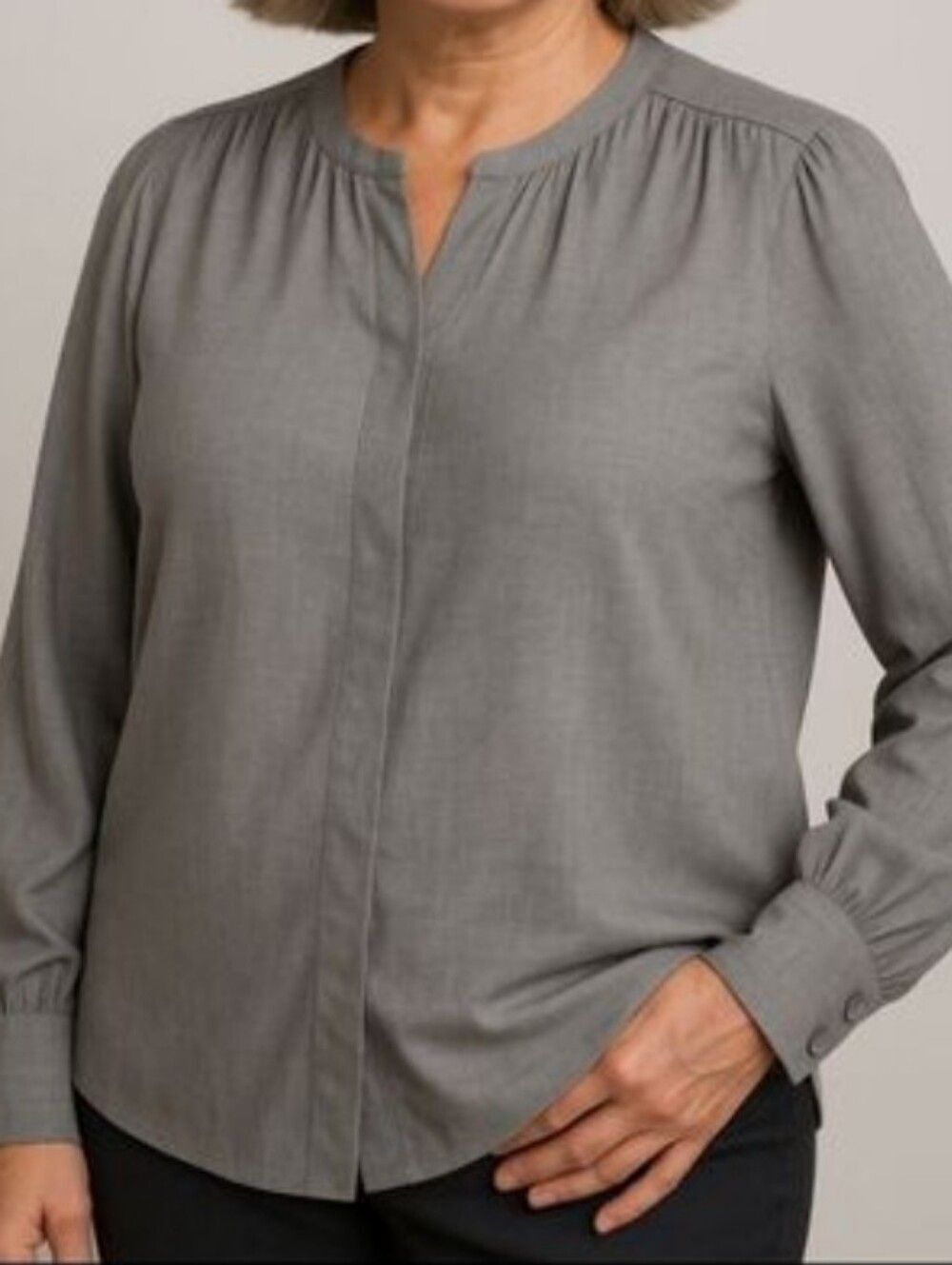 Liz Claiborne Heather Grey Blouse L Soft Grunge Minimalist 90s Officecore L/S